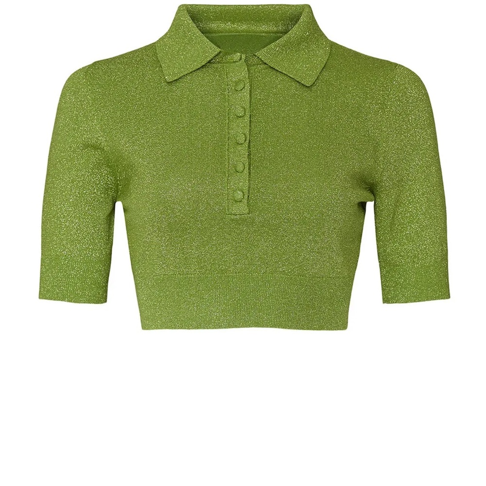 Ronny Kobo Collection Green Shimmer Cropped Polo Top